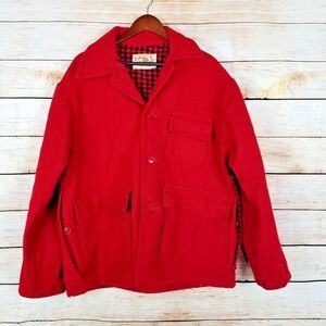 Bullseye Bill Vtg 1950s Sporty Red Wool Game Pouch Hunting Field Jacket Coat L M